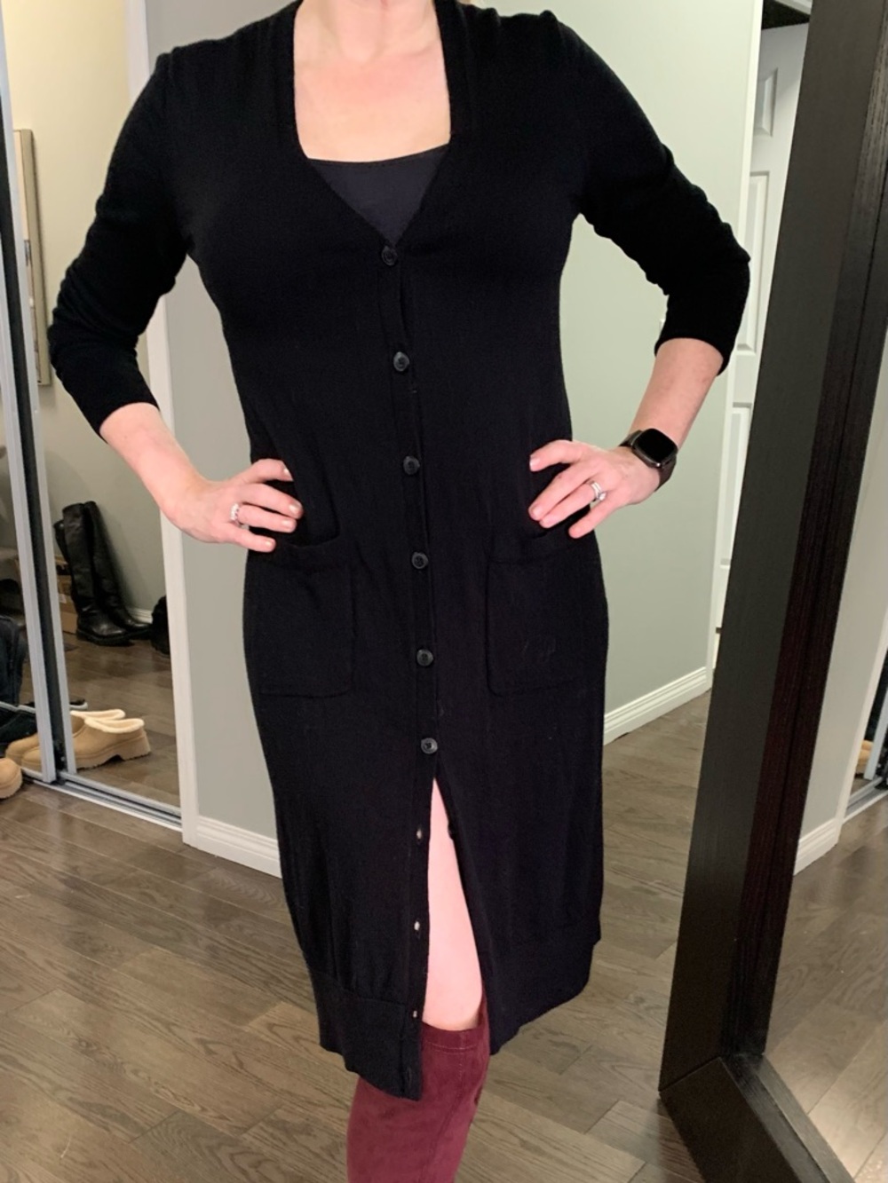 Lord & Taylor Black Long Sleeve Button Up Cardigan Dress